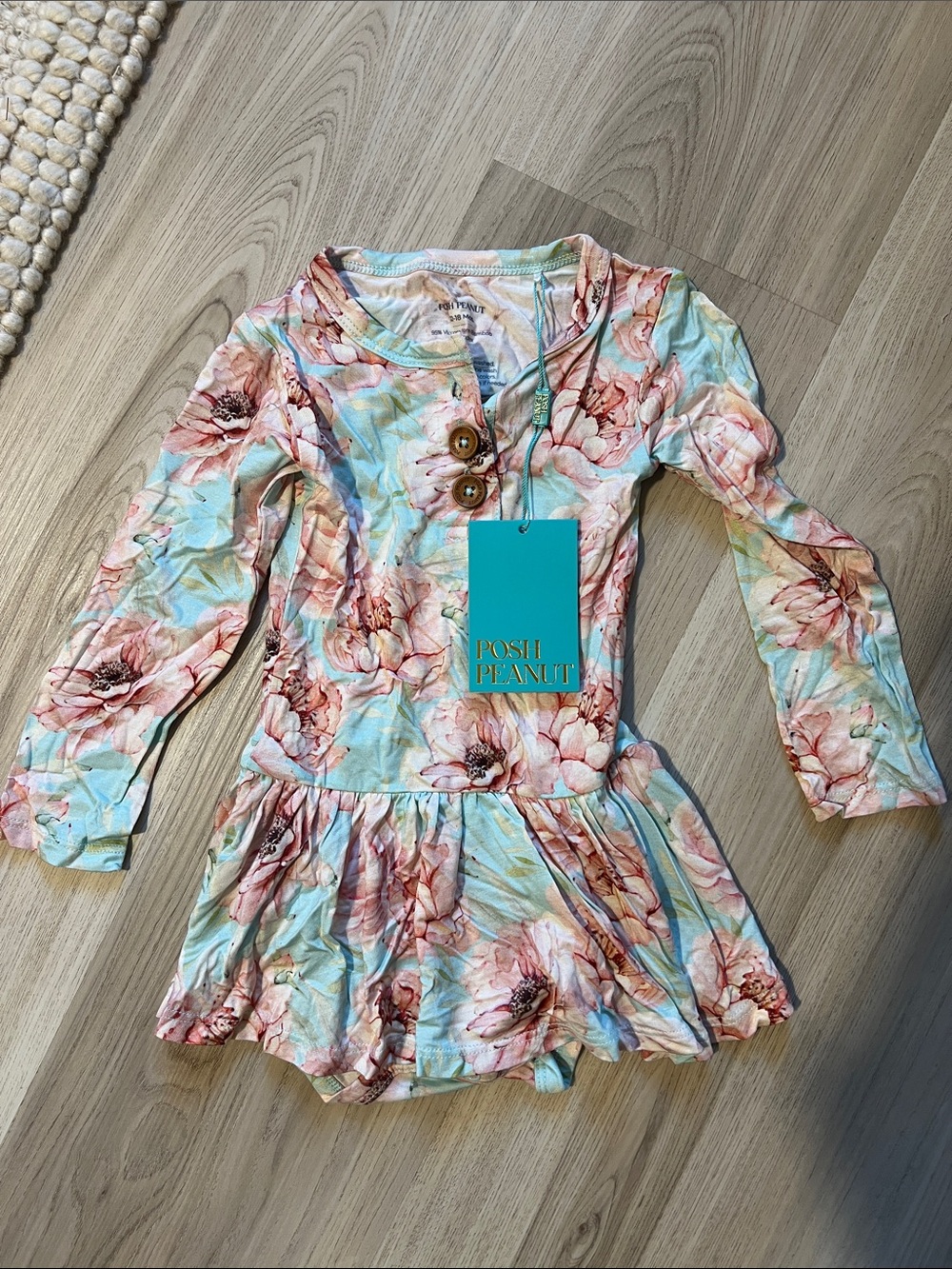 Posh Peanut Kennedy Mint and Pink Floral Long-Sleeve Dress